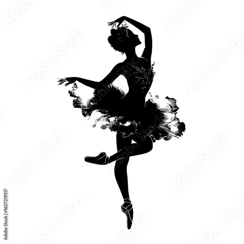 Ballerina Silhouette – Elegant Dance Pose in Tutu (Clean Black Vector)