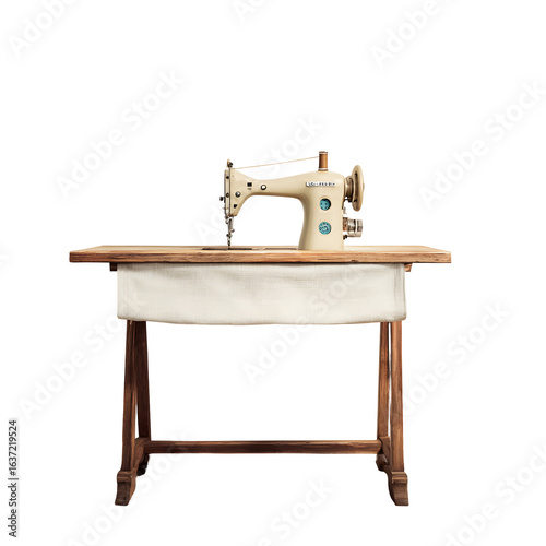 Vintage sewing machine on wooden table