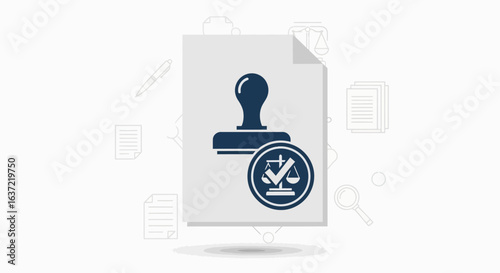 Document with stamp and scales of justice, signifying legal approval.