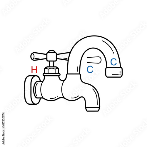 Detailed illustration of a standard single-handle kitchen or bathroom faucet with hot and cold water connections.