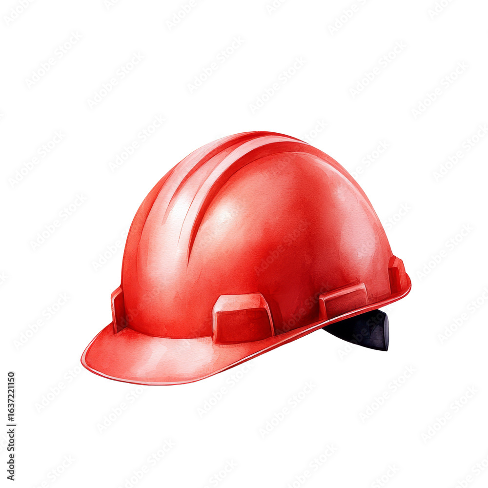 Fototapeta premium Bright red construction helmet on a white background