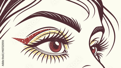 Eye makeup tutorial graphic design with eyeliner and eyeshadow for beauty and fashion illustration style