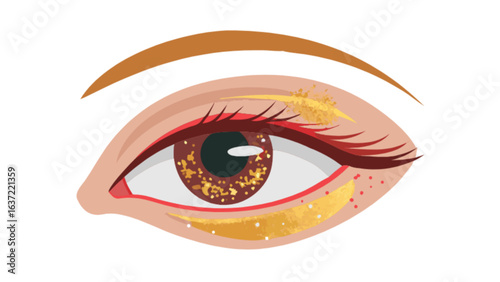 Eye makeup tutorial brown eyes with gold glitter eyeshadow and red eyeliner beauty fashion style guide