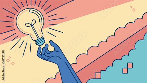 Illustration of creative idea lightbulb in hand for innovation inspiration and solution concept graphic design
