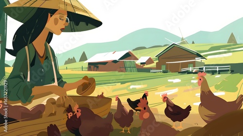 rural scene featuring a lady farmer
