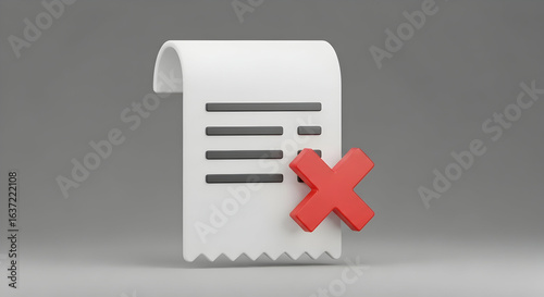 Rejected Receipt Concept Error in Finances and Accounting 3D Render