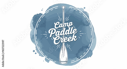 Hand drawn pickleball paddle camp logo design, rustic round badge with text for outdoor events, retreats, and community gatherings                                                                      