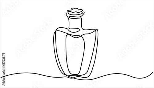 
Continuous Line Perfume Bottle Icon, Shampoo bottle continuous one line drawing vector illustration. One line art of perfume, beau de toilette, tester, spray, aroma, pheromones, love potion, feeling.