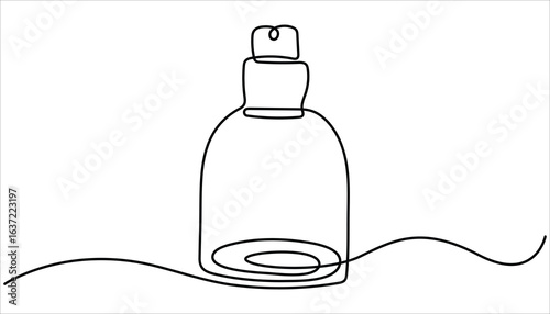 
Continuous Line Perfume Bottle Icon, Shampoo bottle continuous one line drawing vector illustration. One line art of perfume, beau de toilette, tester, spray, aroma, pheromones, love potion, feeling.