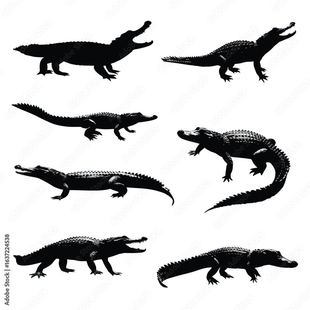 Fototapeta premium crocodile silhouette set, Black & White silhouette set