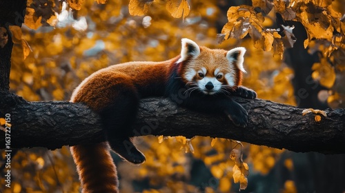 Red panda resting on branch