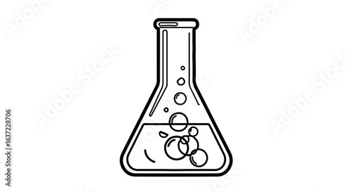 Science lab erlenmeyer flask experiment with bubbles vector illustration for chemistry education design