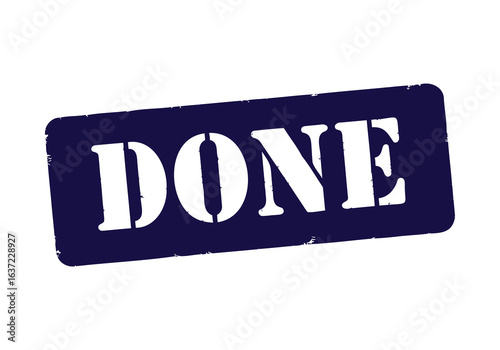 Vector art of a dark blue stamp with the word done in white letters isolated on white background