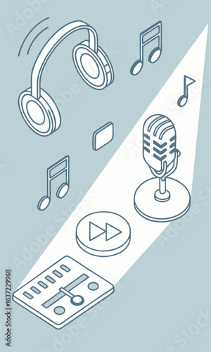 Isometric audio equipment illustration