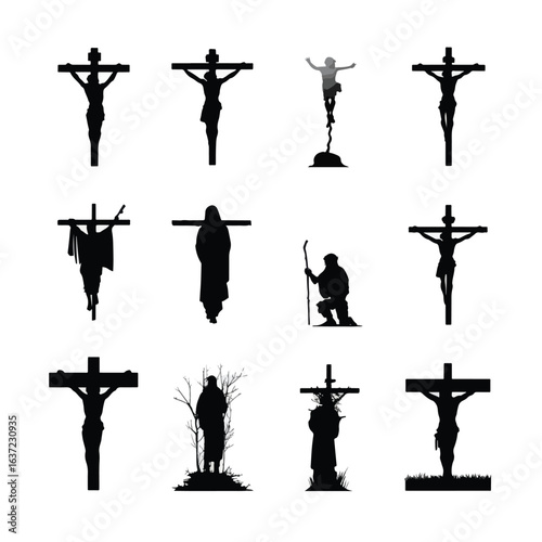 crucifix silhouette set, Black & White silhouette set 