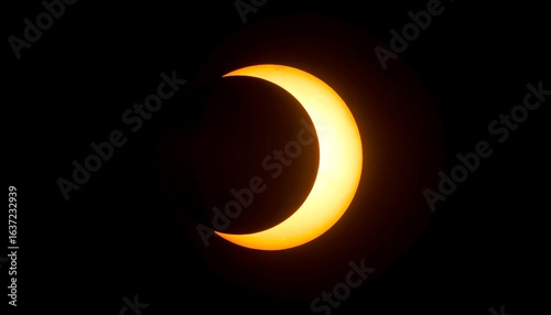 Partial solar eclipse, bright yellow crescent moon shape