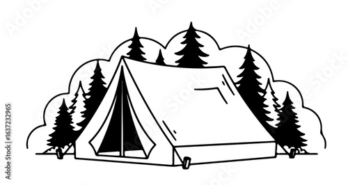 Camping tent in the forest vector illustration for outdoor adventure and nature tourism design element