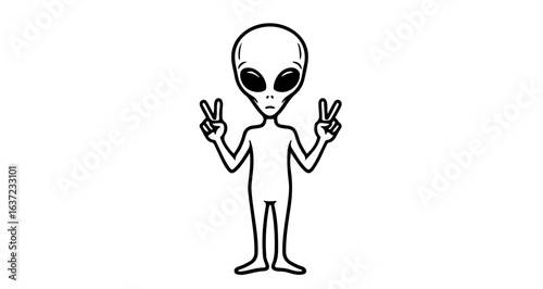 Alien peace sign vector illustration extraterrestrial grey alien peace symbol drawing isolated on white background