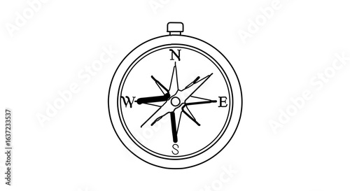 Compass rose vector graphic for navigation and direction finding with north south east and west indicator