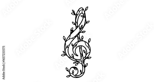 Elegant floral treble clef music note vector design for musical concepts and artistic compositions with leaves