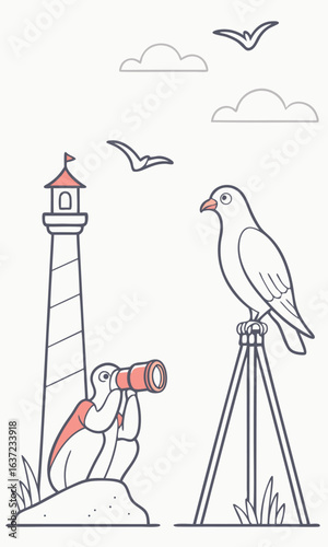 Coastal birdwatching illustration