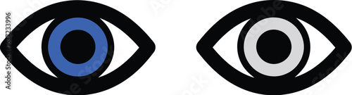 Eye Icons Blue and Grey Variations, Simple Vector Graphics