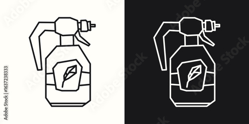 Black Line Art and White Line Art Cutout Icons of a Spray Bottle