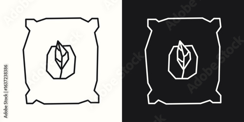 Black Line Art and White Line Art Cutout Icons of a Bag of Soil