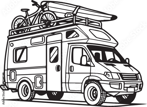 Wallpaper Mural RV Camper Van – Black and White Vector with Camping Gear

 Torontodigital.ca