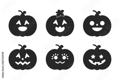 set of cute pumpkin smile icon  silhouette vector illustration