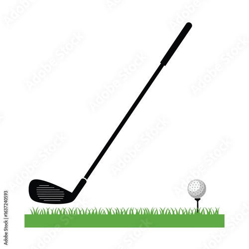 Golf Club and Ball on Tee with Green Grass Illustration