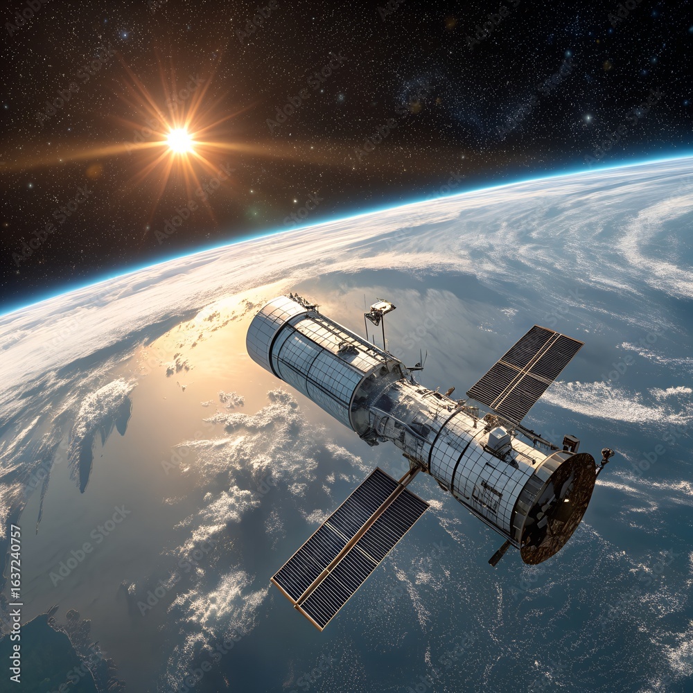 custom made wallpaper toronto digitalSatellite orbiting earth with the sun shining brightly