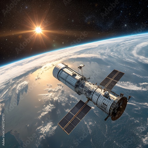 Wallpaper Mural Satellite orbiting earth with the sun shining brightly Torontodigital.ca