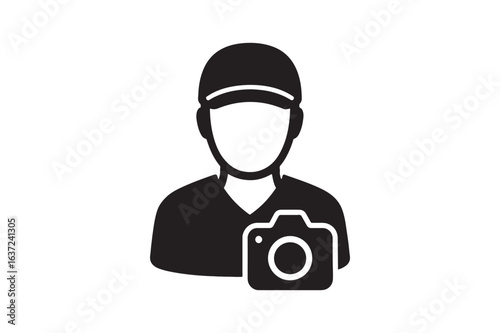 Photographer icon silhouette vector with white background