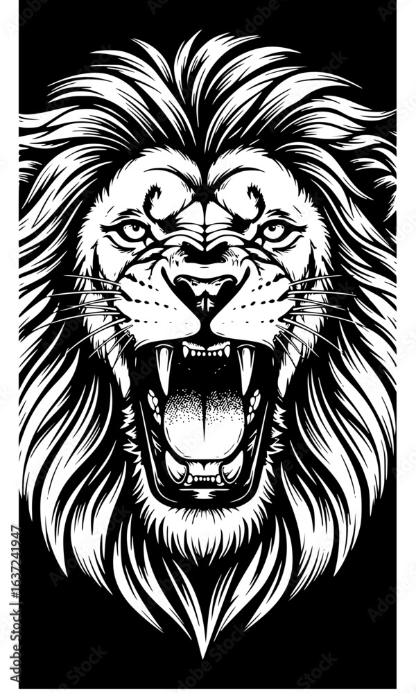 Obraz premium Bold Line Black and White Lion Roaring