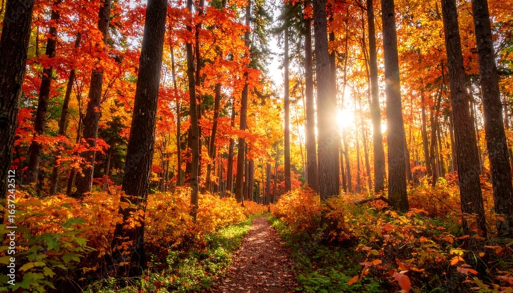 Obraz premium Autumn forest sunlight glow