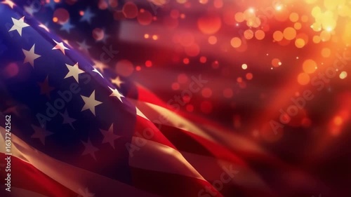 An abstract blurred background featuring the usa flag, providing a patriotic and national theme. The video includes copy space suitable for text placement and design customization.