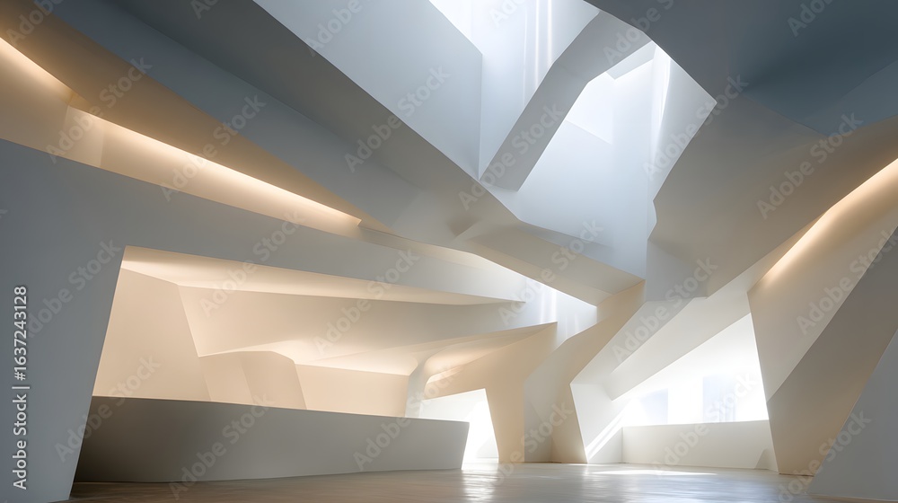 Obraz premium Abstract architectural interior with sculpted, layered forms.