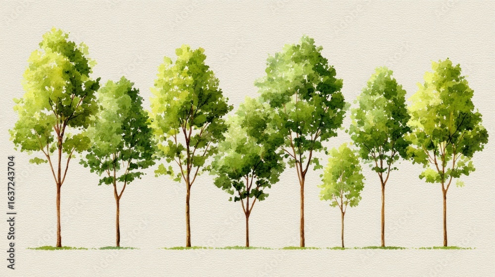 Fototapeta premium Watercolor style trees illustration