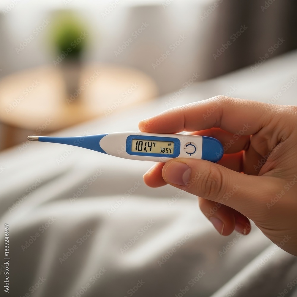Obraz premium Digital Thermometer Reading Elevated Temperature indicating Potential Illness Concern