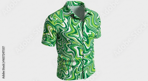 Buy green swirl pattern hawaiian shirt for men short sleeve casual button down summer beach party vacation 100% rayon