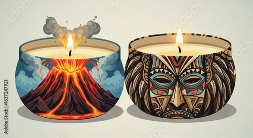 Decorative scented candles volcano and tribal mask design home fragrance aromatherapy candle gift idea for home decor