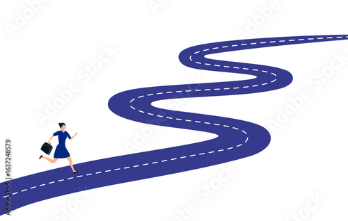 Businesswoman follow a path for business opportunities. visionary leadership different business routes. Symbol of ambition, motivation and long road ahead.