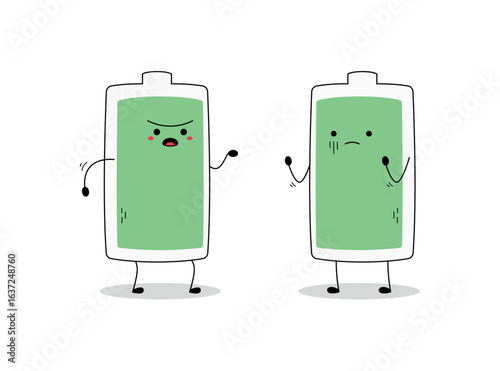 Cute Full Battery cartoon character arguing doodle