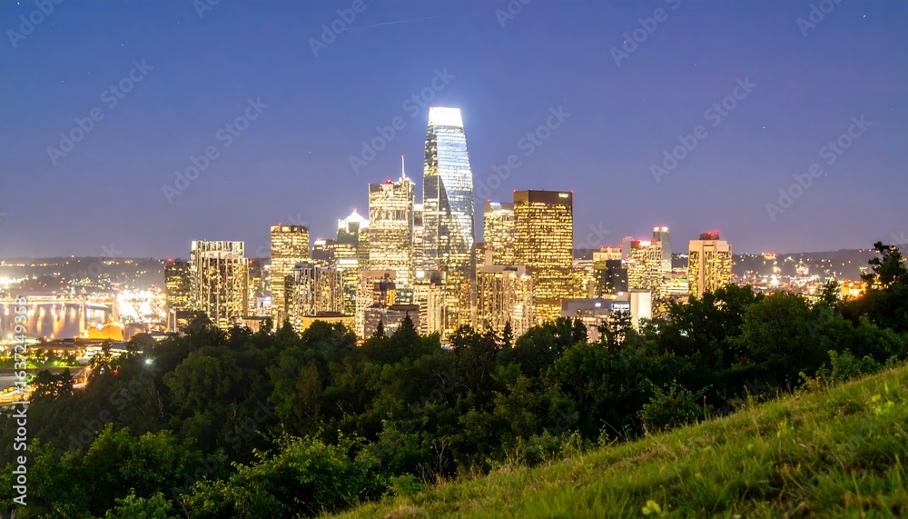 Fototapeta premium City lights and treeline glow