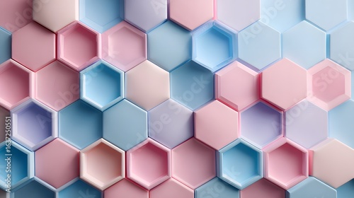 Geometric pattern of overlapping hexagons in pastel colors.