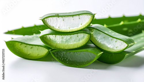 Wallpaper Mural Close-up of aloe vera leaves, natural texture, white background Torontodigital.ca