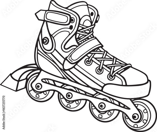 Detailed Rollerblades Vector – Black and White Outline