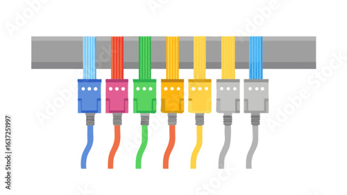 Colorful ethernet patch cable network connection for lan wiring system and data transfer information technology