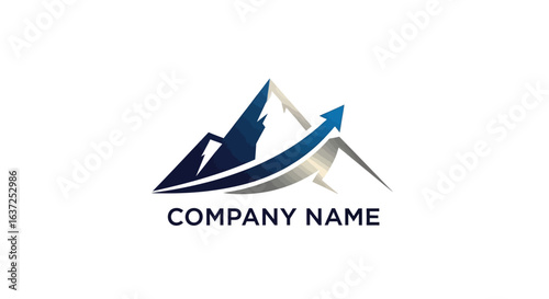 Abstract logo design featuring mountains and an upward arrow, symbolizing growth and success.